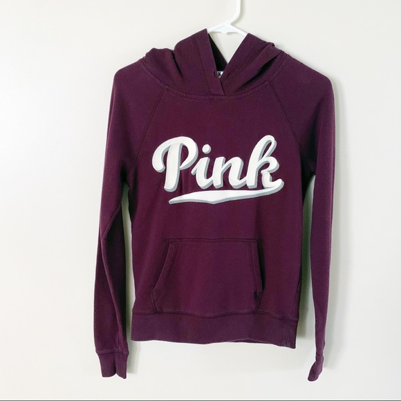 PINK Victoria's Secret Tops - PINK Victoria’s Secret embroidered logo hoodie burgundy size extra small